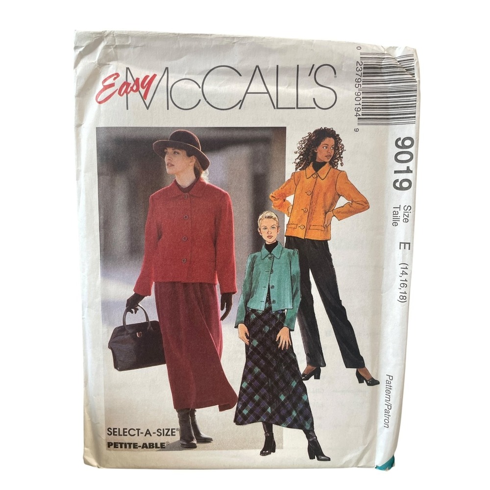 McCall's 9019 Jacket Pants Skirt Size E 14-18 90s Vintage Petite